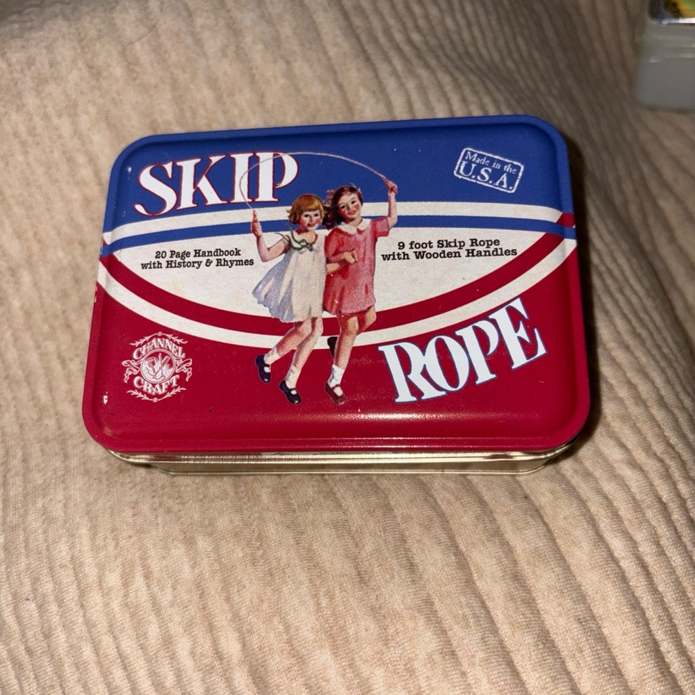 Retro Red and Blue Skip Rope Tin by Channel Craft Brand New never used